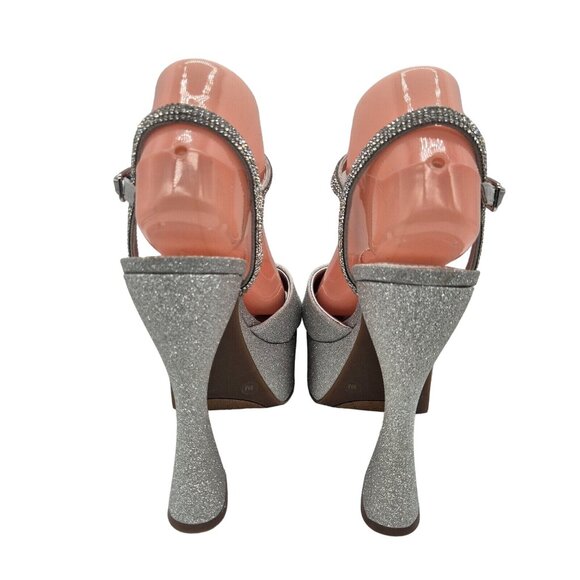 Gianni Bini Women’s Platform Heels Size 9.5 Silver Glitter Rhinestone Dempse 674 - Picture 4 of 13